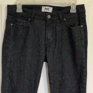 Paige black herringbone pattern jeans.
